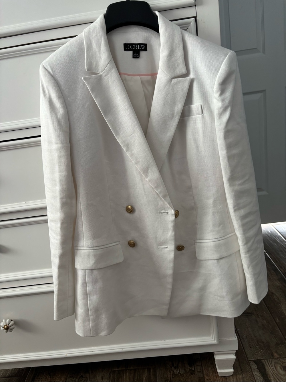 J. Crew Women's White Double-Breasted Blazer with Gold Buttons